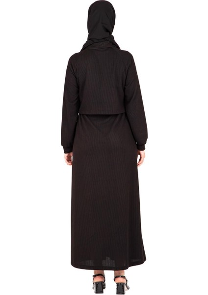 Ön Kısmı Fermuarlı Örme Siyah Elbise 9448 fırsatları