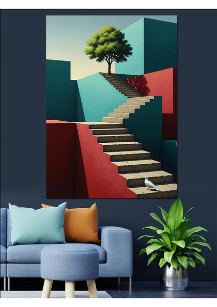Merdivenli Soyut Geometrik Peyzaj Dekoratif Kanvas - Mdf Ahşap Tablo modelleri