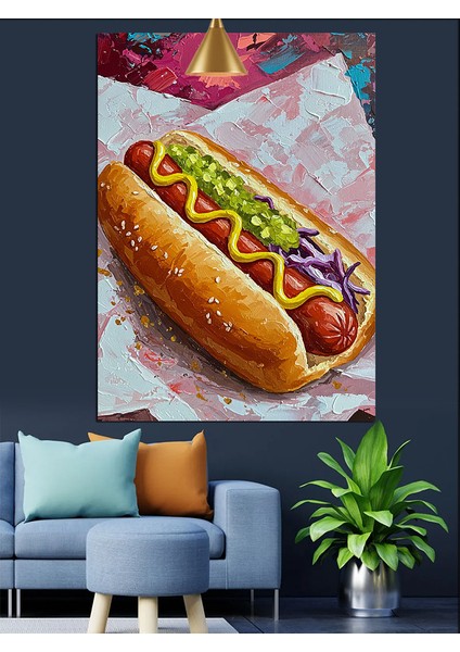 Sosisli Sandviç Yiyecek Resmi Dekoratif Kanvas - Mdf Ahşap Tablo fiyatları