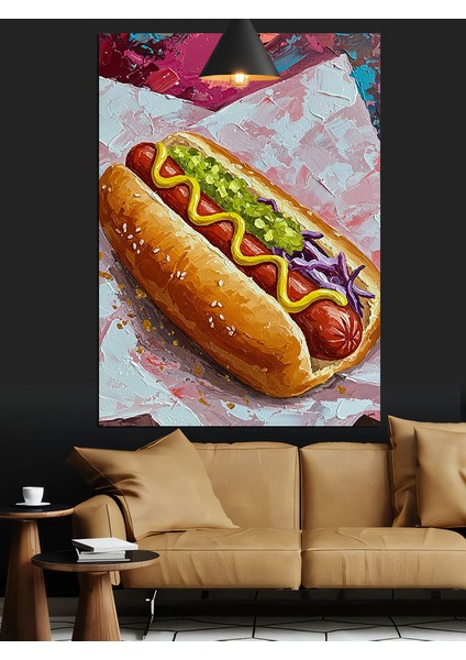 Sosisli Sandviç Yiyecek Resmi Dekoratif Kanvas - Mdf Ahşap Tablo modelleri