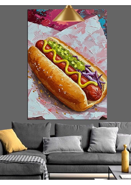 Sosisli Sandviç Yiyecek Resmi Dekoratif Kanvas - Mdf Ahşap Tablo fırsatları