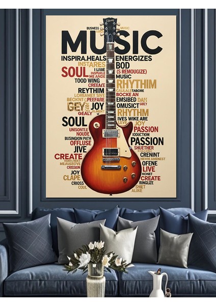 Müzik Gitar Notası Afiş Dekoratif Kanvas - Mdf Ahşap Tablo