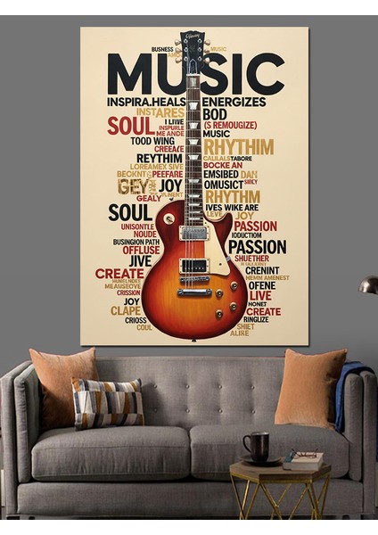 Müzik Gitar Notası Afiş Dekoratif Kanvas - Mdf Ahşap Tablo fırsatları
