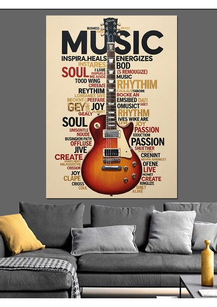 Müzik Gitar Notası Afiş Dekoratif Kanvas - Mdf Ahşap Tablo indirimleri