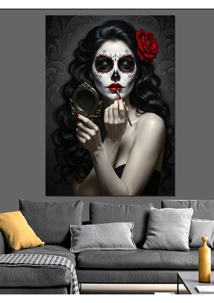 Şeker Kafatası Güllü Kadın Dekoratif Kanvas - Mdf Ahşap Tablo fiyatları