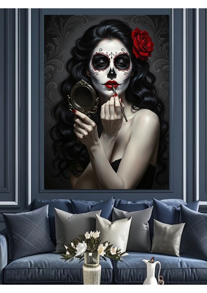 Şeker Kafatası Güllü Kadın Dekoratif Kanvas - Mdf Ahşap Tablo modelleri