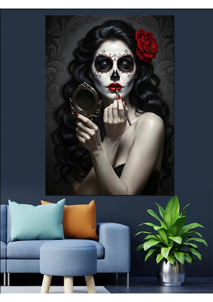 Şeker Kafatası Güllü Kadın Dekoratif Kanvas - Mdf Ahşap Tablo fırsatları