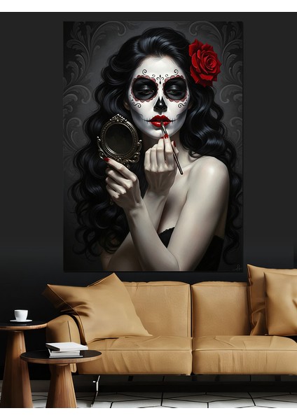 Şeker Kafatası Güllü Kadın Dekoratif Kanvas - Mdf Ahşap Tablo indirimleri