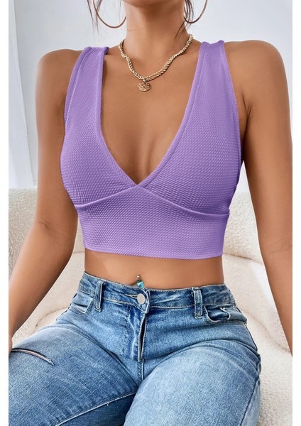 Kadın Lila Çapraz Sırt Detaylı Şık Crop Top Büstiyer indirimleri