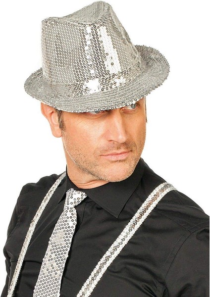 Gümüş Payetli Fötr Şapka Yetişkin Boy modelleri