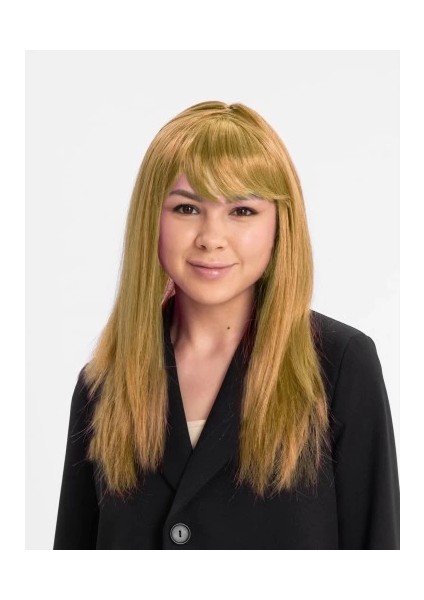 Altın Renk Düz Kesim Içi Astarlı Uzun Parti Peruğu