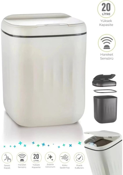 Akıllı Teknolojik Sensörlü Çöp Kovası Işık Antibakteriyel Koku Geçirmez Ofis Banyo Mutfak 20L Uv fiyatları