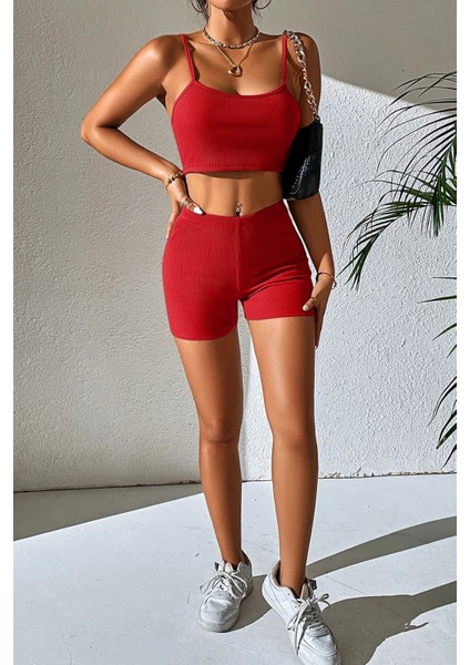 Kadın Kırmızı Şortlu Kaşkorse Gecelik Takım – Modern, Konforlu ve Günlük Kombinlere Uygun fırsatları
