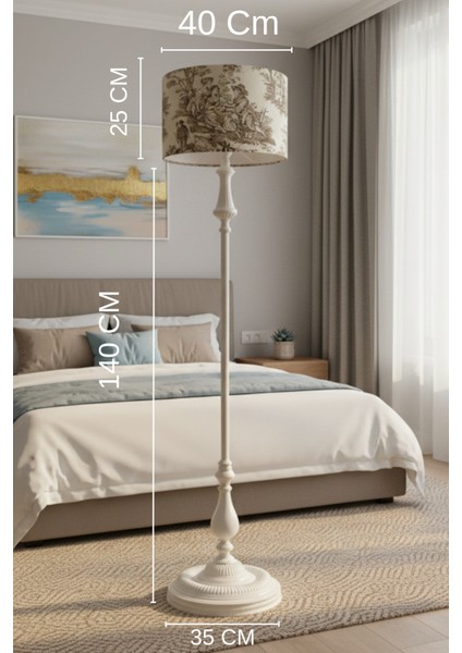 Vintage Kahverengi Tole De Jouy Bej Metal Ayak Lambader modelleri