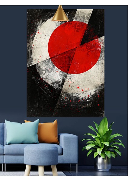 Japon Bayrağı Soyut Sanat Dekoratif Kanvas - Mdf Ahşap Tablo