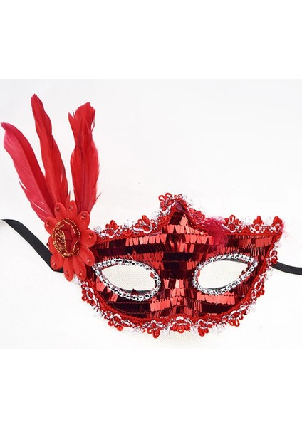 Kırmızı Payetli Pullu Tüylü Parti Maskesi fırsatları