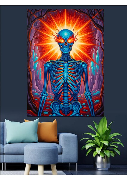 Mor Iskelet Enerji Figürü Dekoratif Kanvas - Mdf Ahşap Tablo
