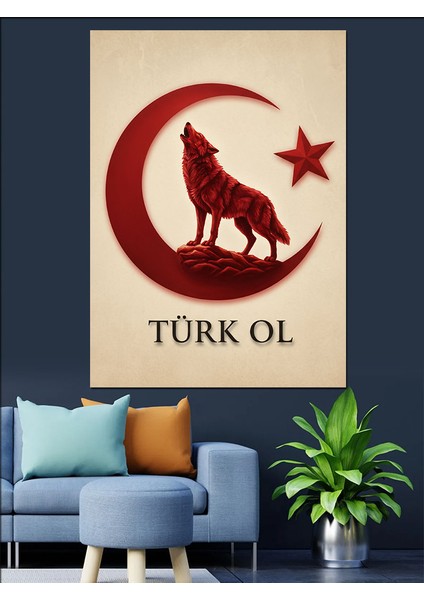 Ay Yıldız Kurt Türk Dekoratif Kanvas - Mdf Ahşap Tablo