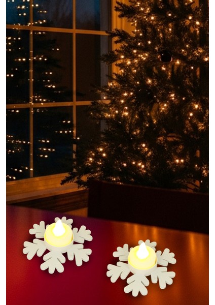 Yılbaşı Pilli Mum Işıklı 2'li Snow Kar Tanesi Mumluk Yılbaşı Dekoru ve Hediyelikler