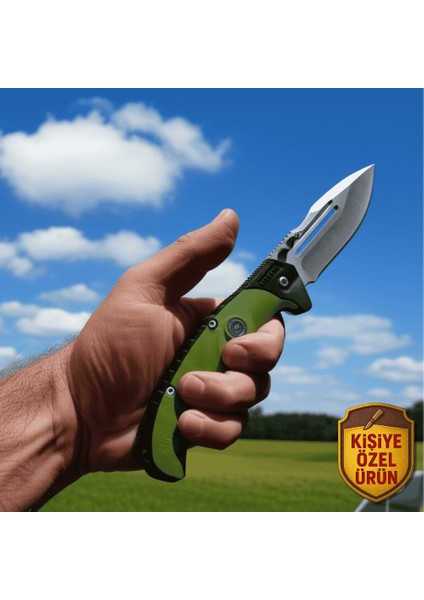 Yeşil Fiber Glass Saplı Isme Özel 9CR13MOV Kalite Paslanmaz Çelik Outdoor Columbia Avcı Kamp Bıçağı modelleri
