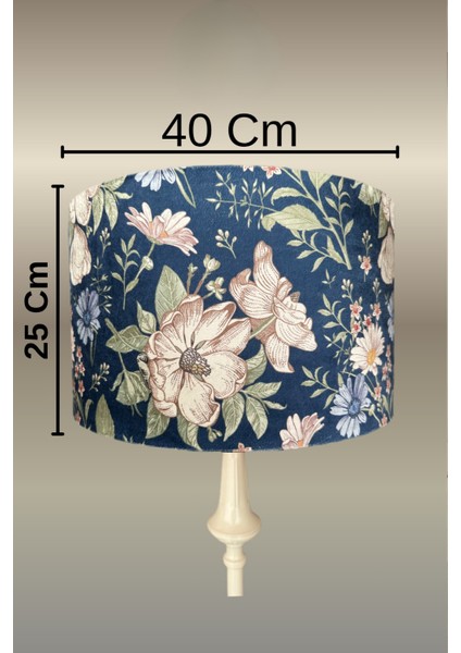 Lacivert Çiçek Desen Bej Metal Lambader modelleri