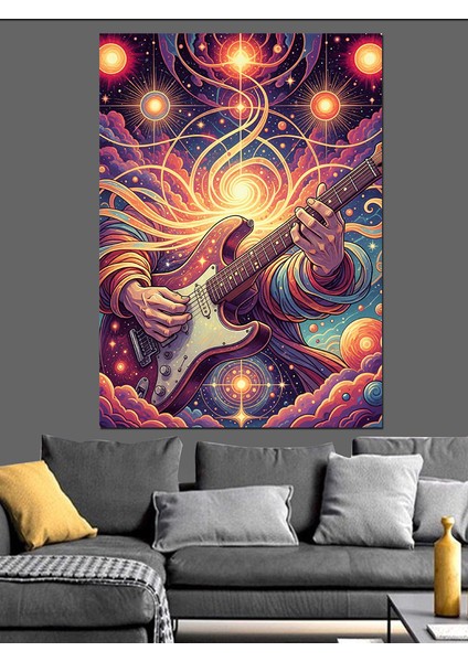 Parlak Havai Fişekler Gitarist Dekoratif Kanvas - Mdf Ahşap Tablo