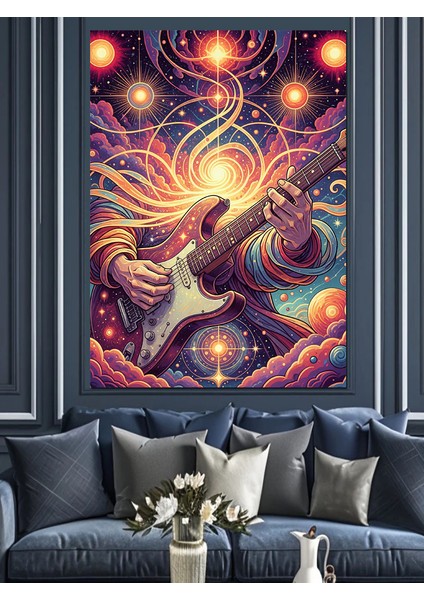 Parlak Havai Fişekler Gitarist Dekoratif Kanvas - Mdf Ahşap Tablo fiyatları