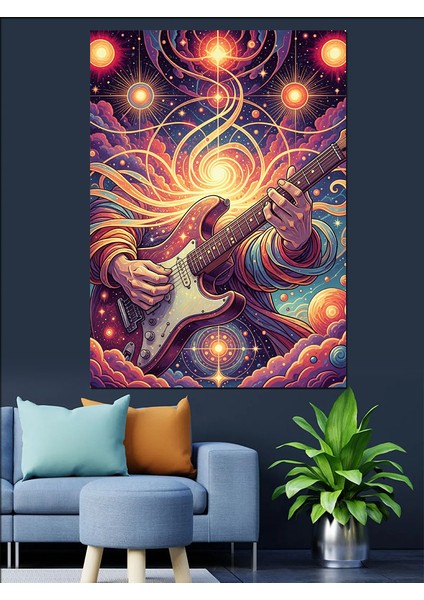 Parlak Havai Fişekler Gitarist Dekoratif Kanvas - Mdf Ahşap Tablo modelleri