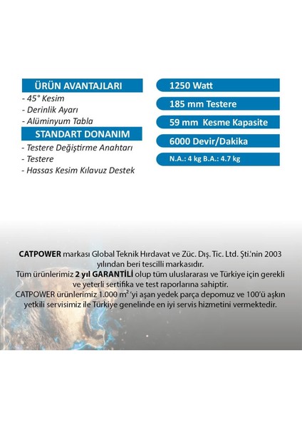 Catpower 1207 Daire Testere 185 mm 1250 Watt fiyatları