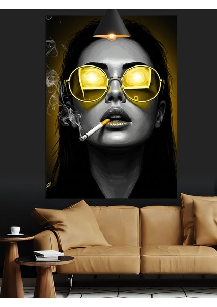 Sarı Gözlüklü Kadın Portresi Dekoratif Kanvas - Mdf Ahşap Tablo fiyatları