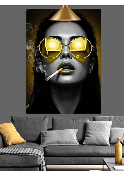 Sarı Gözlüklü Kadın Portresi Dekoratif Kanvas - Mdf Ahşap Tablo modelleri