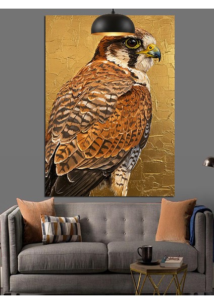 Yırtıcı Şahin Kuş Kahverengi Tüyler Dekoratif Kanvas - Mdf Ahşap Tablo fiyatları