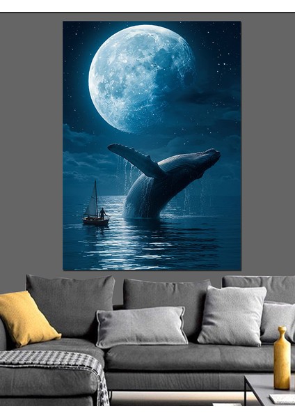 Dolunay Balina Kuyruğu Dekoratif Kanvas - Mdf Ahşap Tablo