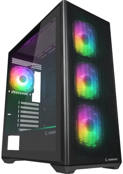 Rampage Vortex V3 Temperli Cam+Mesh Sıyah 4xargb Fan+Hub E-Atx Mid-T Gamıng Kasa