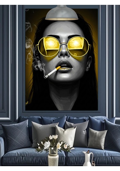 Sarı Gözlüklü Kadın Portresi Dekoratif Kanvas - Mdf Ahşap Tablo fırsatları