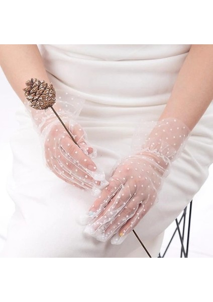 Kısa Boy Güpürlü Beyaz Puantiyeli Tül Eldiven fiyatları