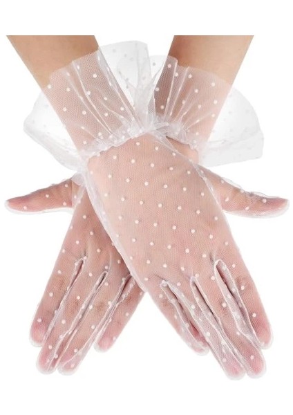 Kısa Boy Güpürlü Beyaz Puantiyeli Tül Eldiven indirimleri
