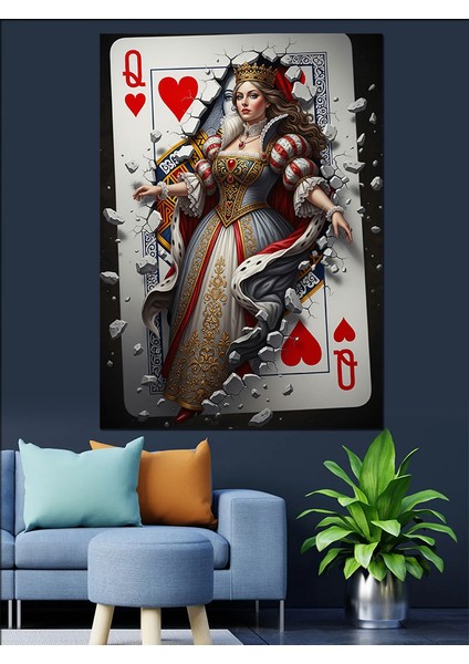 Kupa Kız Maça Sanatı Dekoratif Kanvas - Mdf Ahşap Tablo