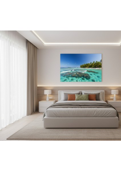 Huzur Veren Yaz Temalı Kanvas Baskı | Salon ve Banyo Için Egzotik Ada Manzarası fiyatları
