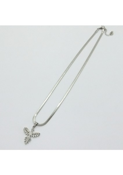 Çelik Silver Zirkon Taşlı Anka Kuşu Kolye