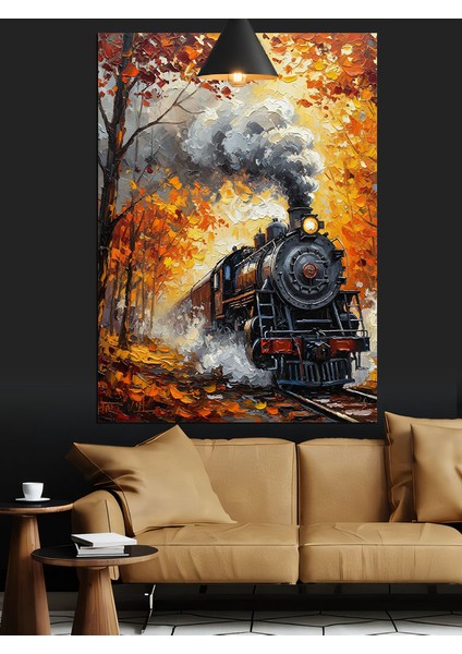Sonbaharda Buharlı Kara Tren Dekoratif Kanvas - Mdf Ahşap Tablo fiyatları