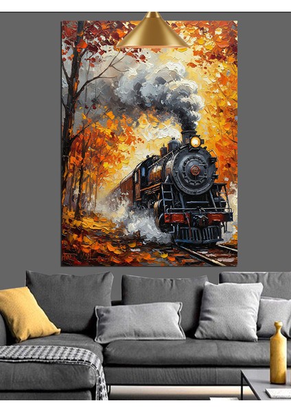 Sonbaharda Buharlı Kara Tren Dekoratif Kanvas - Mdf Ahşap Tablo modelleri