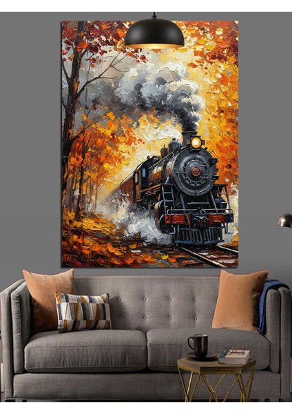 Sonbaharda Buharlı Kara Tren Dekoratif Kanvas - Mdf Ahşap Tablo indirimleri