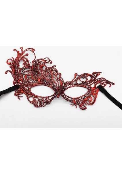 Kırmızı Renk Dantel Örgü Işlemeli Parti Maskesi Model 1