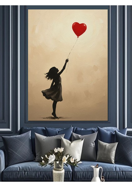 Kırmızı Kalpli Uçan Balon Dekoratif Kanvas - Mdf Ahşap Tablo modelleri