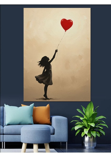 Kırmızı Kalpli Uçan Balon Dekoratif Kanvas - Mdf Ahşap Tablo fırsatları