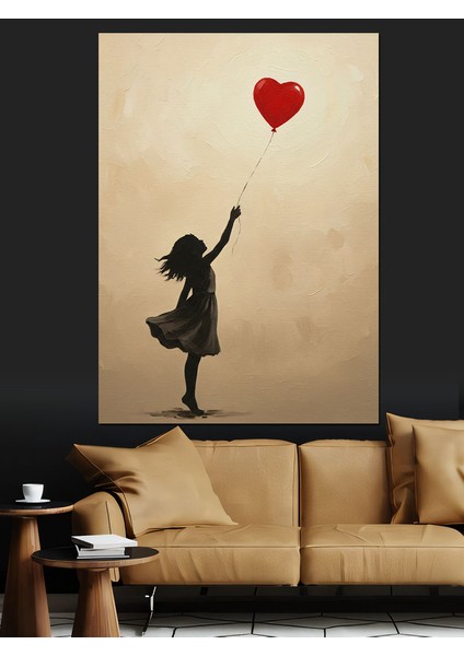 Kırmızı Kalpli Uçan Balon Dekoratif Kanvas - Mdf Ahşap Tablo indirimleri