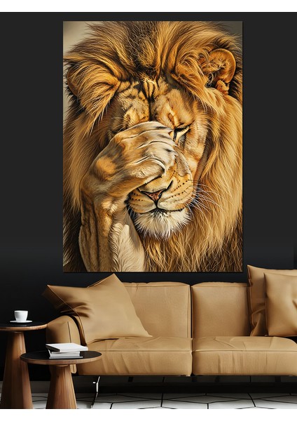 Altın Aslan Kral Portresi Dekoratif Kanvas - Mdf Ahşap Tablo