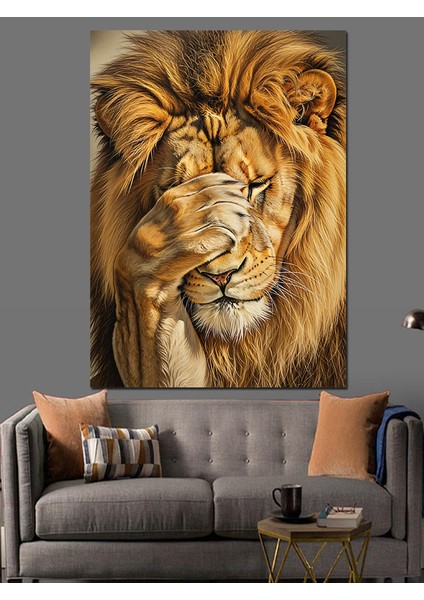 Altın Aslan Kral Portresi Dekoratif Kanvas - Mdf Ahşap Tablo fiyatları