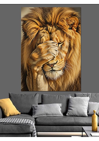Altın Aslan Kral Portresi Dekoratif Kanvas - Mdf Ahşap Tablo modelleri